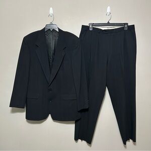 Peerless Man 2 Piece Suit Men's 44 Jacket‎ 38x30 Dress Pants Black 100% Wool Set